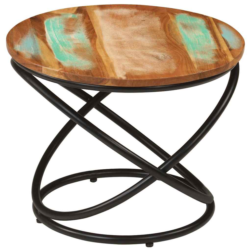 Sofabord ø50x40 cm massivt genbrugstræ og stål - number 9.