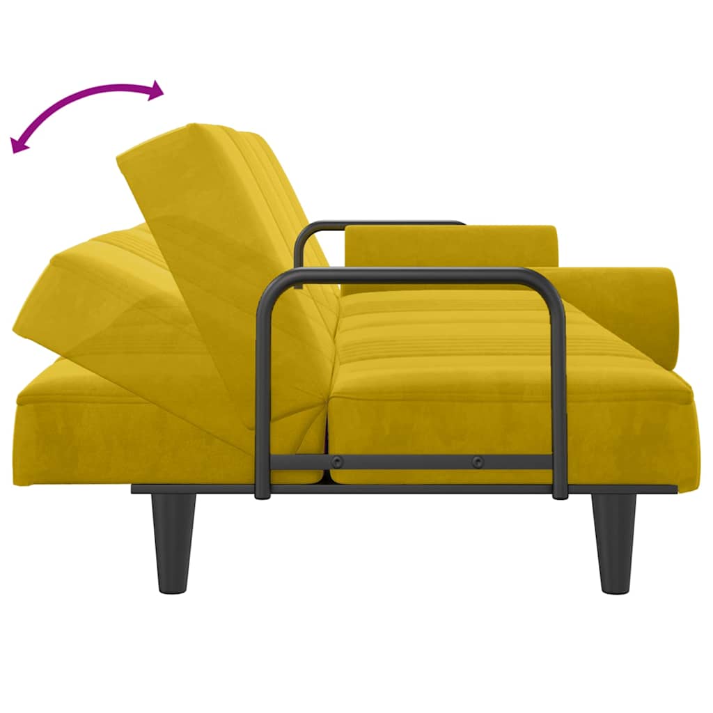 Sofa rozkładana z podłokietnikami welur - żółta - number 8.