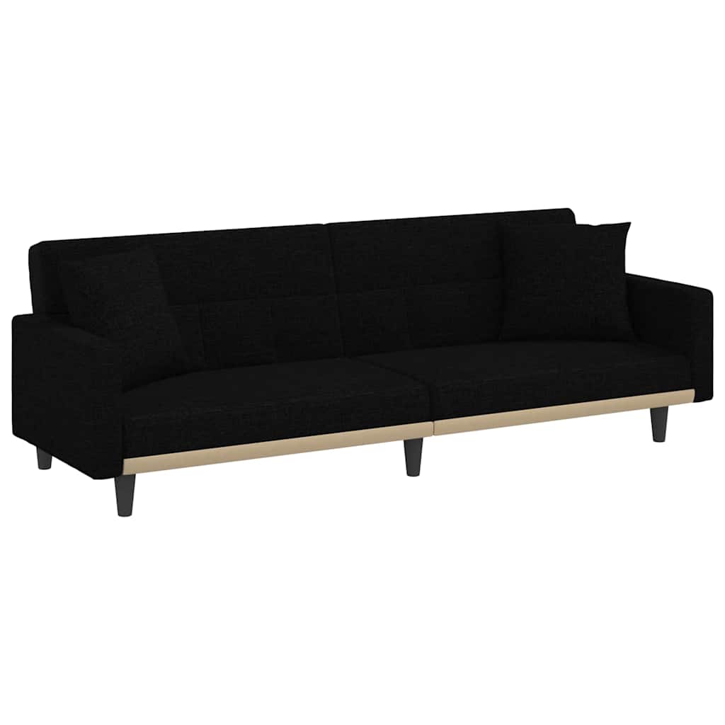 Sofa rozkładana z poduszkami materiałowymi - czarna - number 2.
