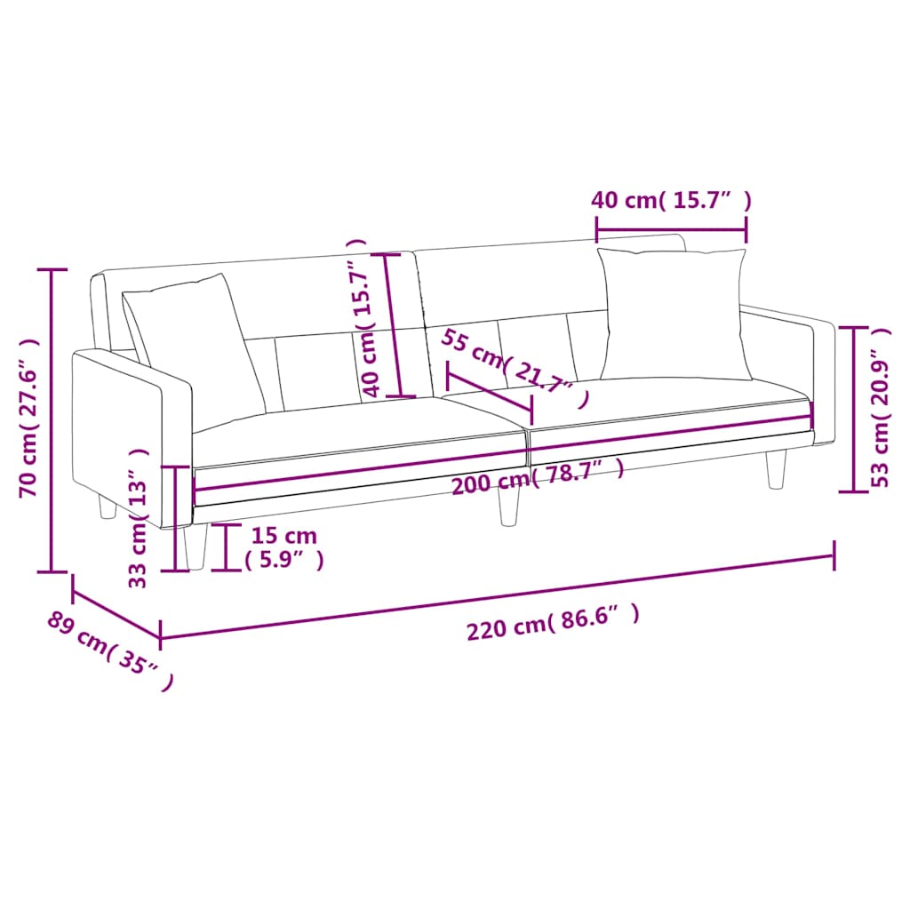 Sofa rozkładana z poduszkami materiałowymi - czarna - number 12.