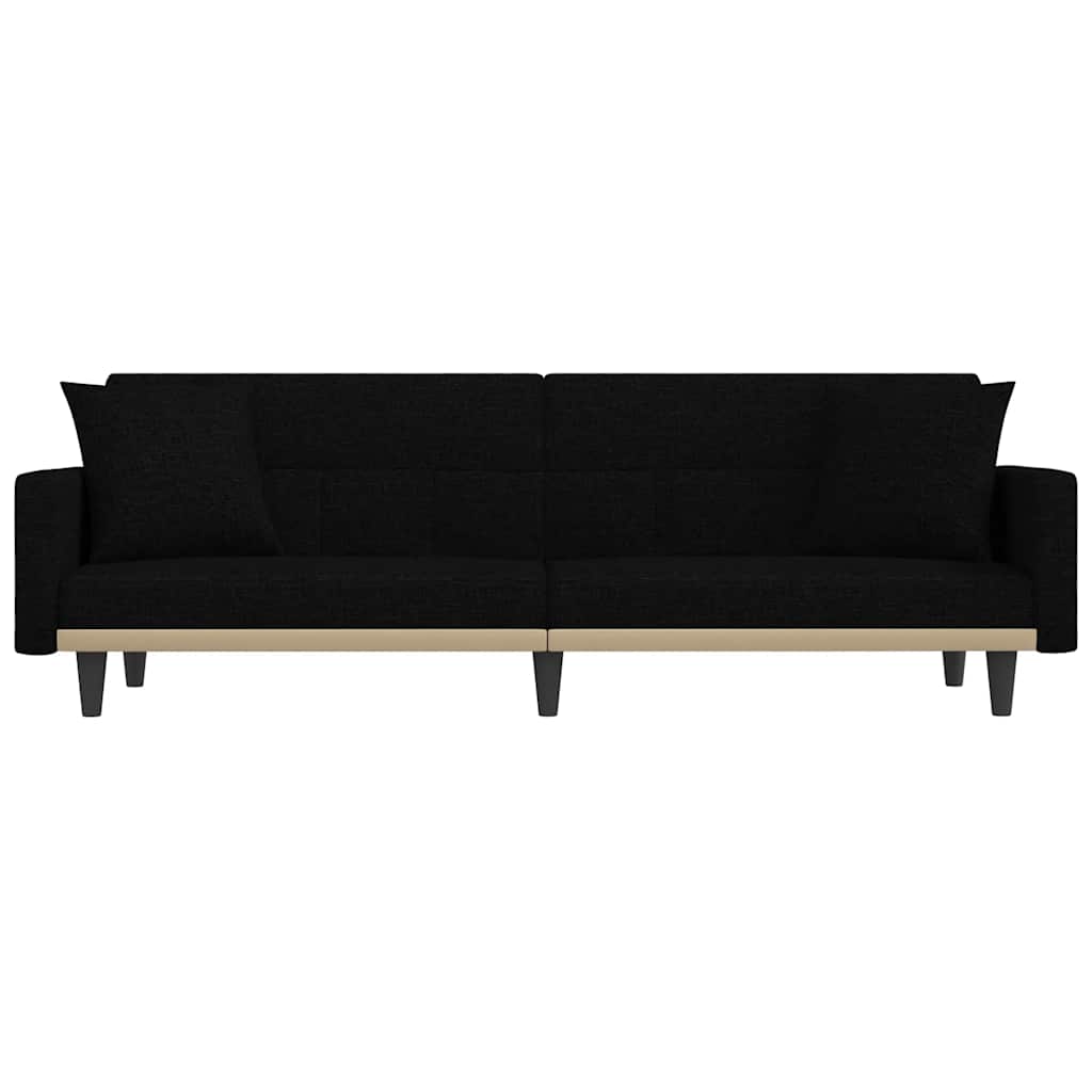 Sofa rozkładana z poduszkami materiałowymi - czarna - number 4.