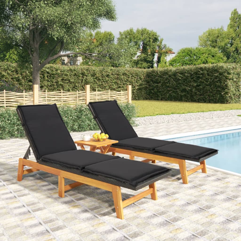 Deckchairs with cushions 2 pcs. polyrattan and solid acacia wood - number 1.