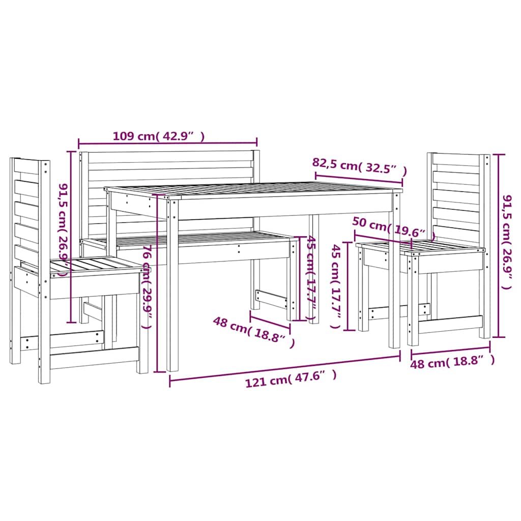 Set za blagovaonicu za vrtne dijelove masivni bora - borovi prirodni, 4 - number 10.