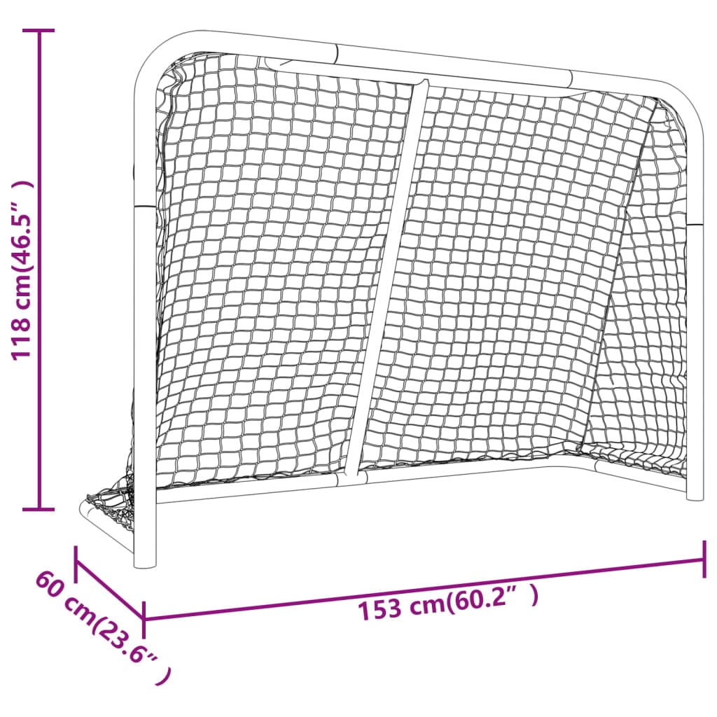 Hockeymål med net 153x60x118 cm stål og polyester rød og hvid - number 6.