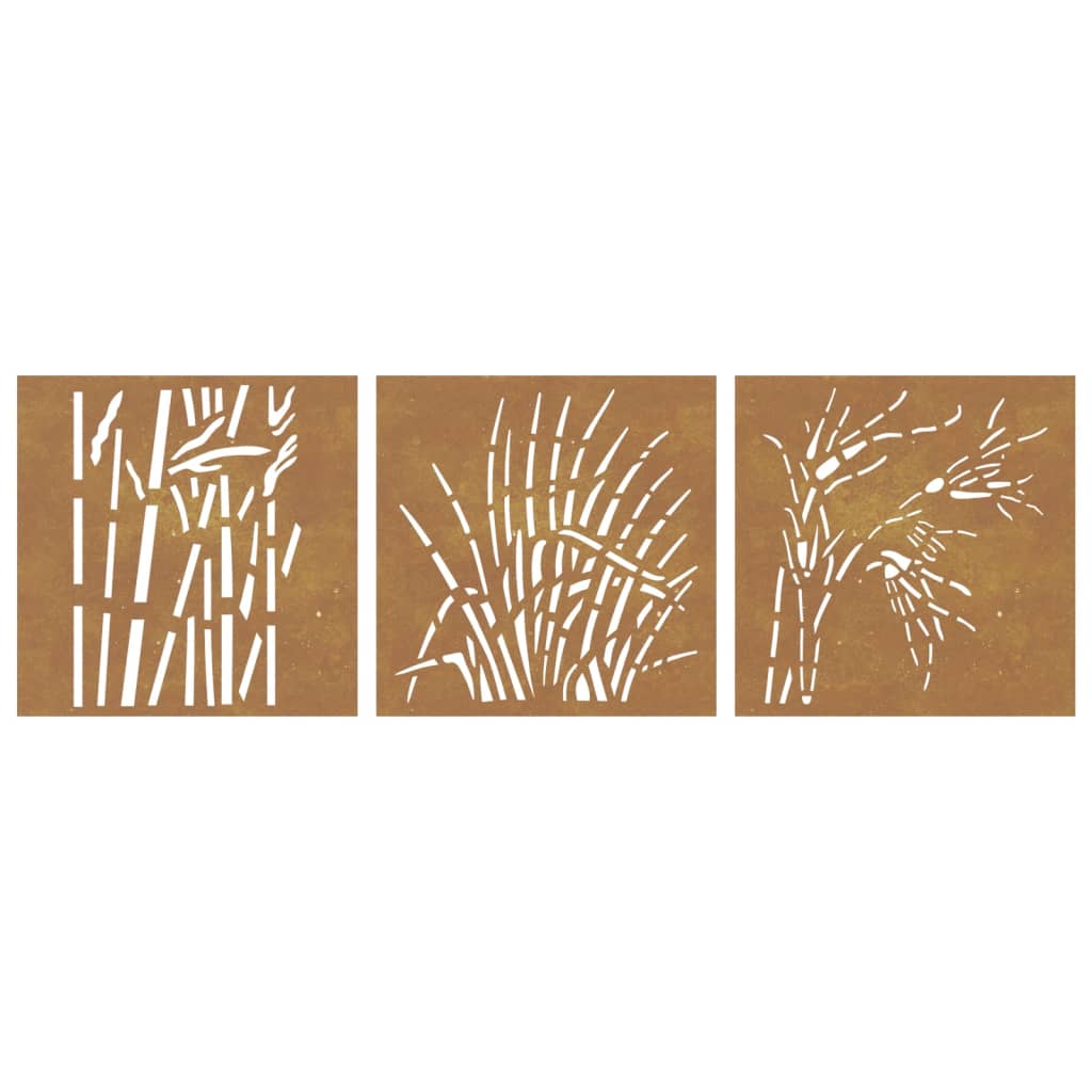 Outdoor wall decoration 3 parts 55x55 cm grass design corten steel - number 4.