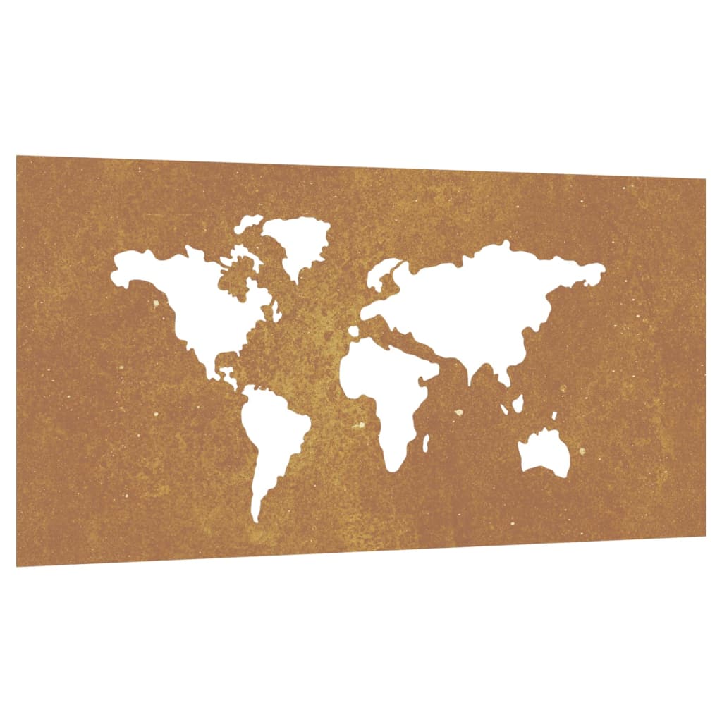 Outdoor wall decoration 105x55 cm world map design corten steel - number 2.