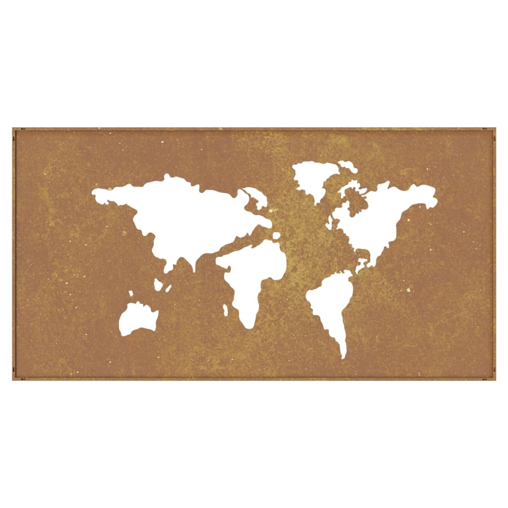 Outdoor wall decoration 105x55 cm world map design corten steel - number 5.