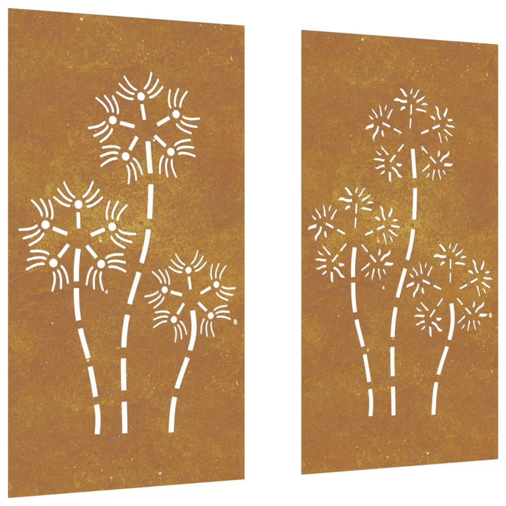Outdoor wall decoration 2 parts 105x55 cm flowers corten steel - number 2.