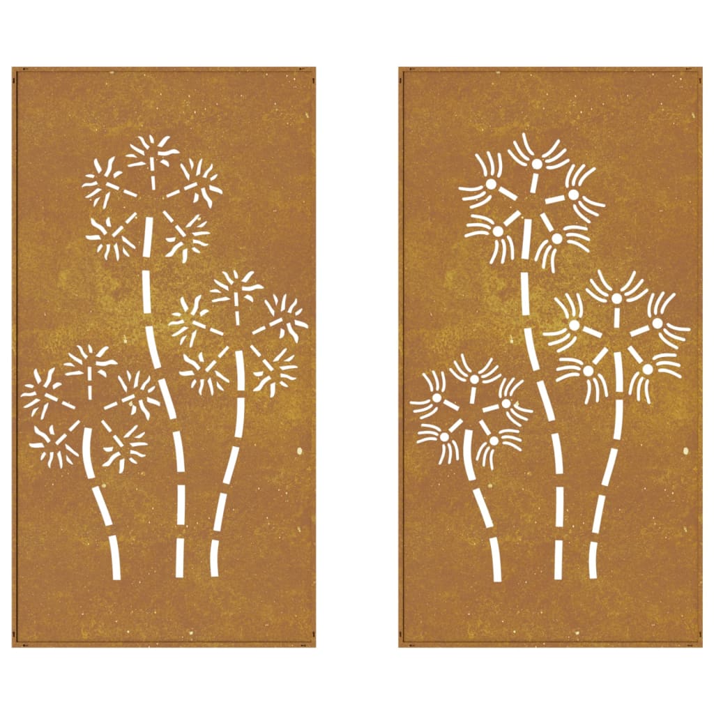 Outdoor wall decoration 2 parts 105x55 cm flowers corten steel - number 5.