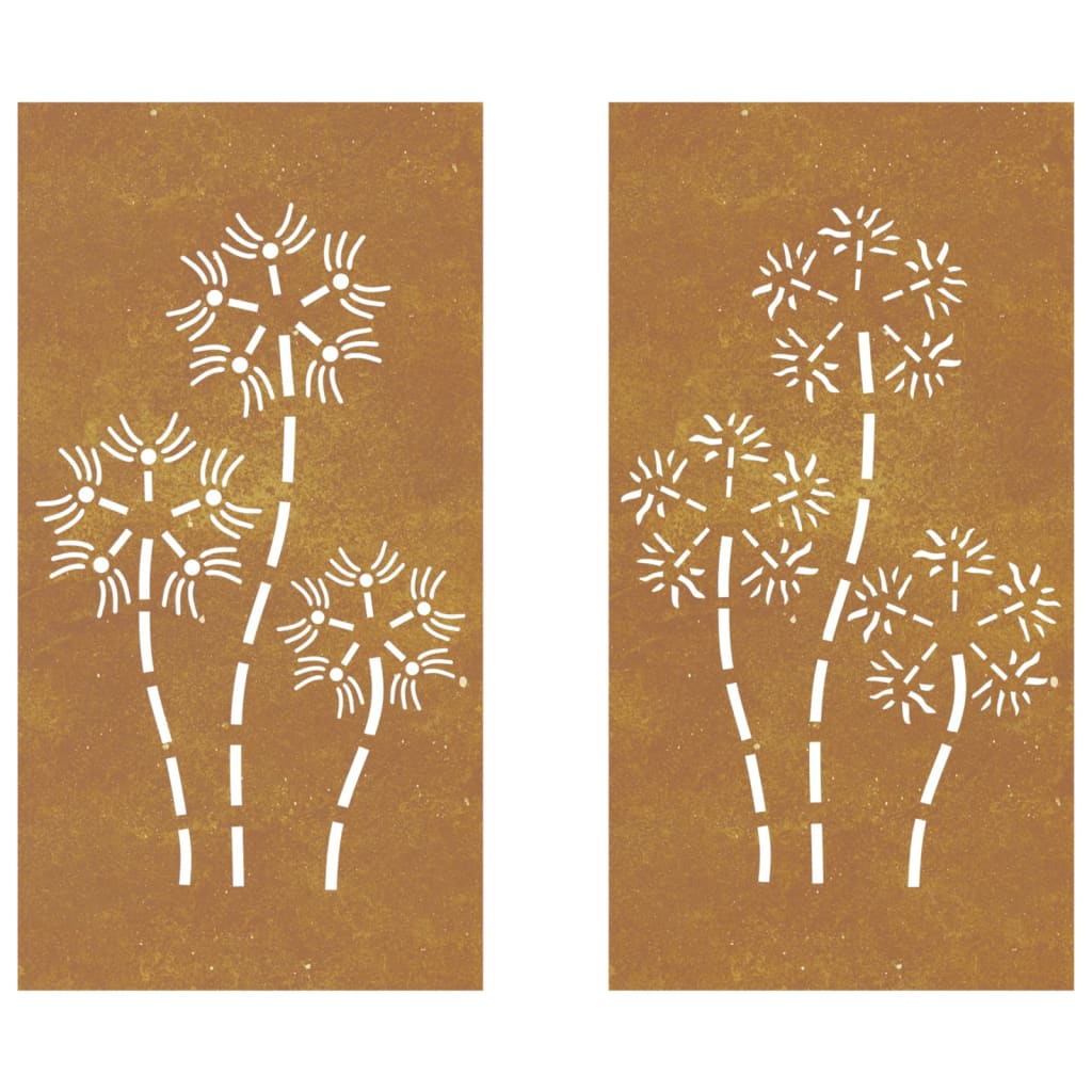 Outdoor wall decoration 2 parts 105x55 cm flowers corten steel - number 4.