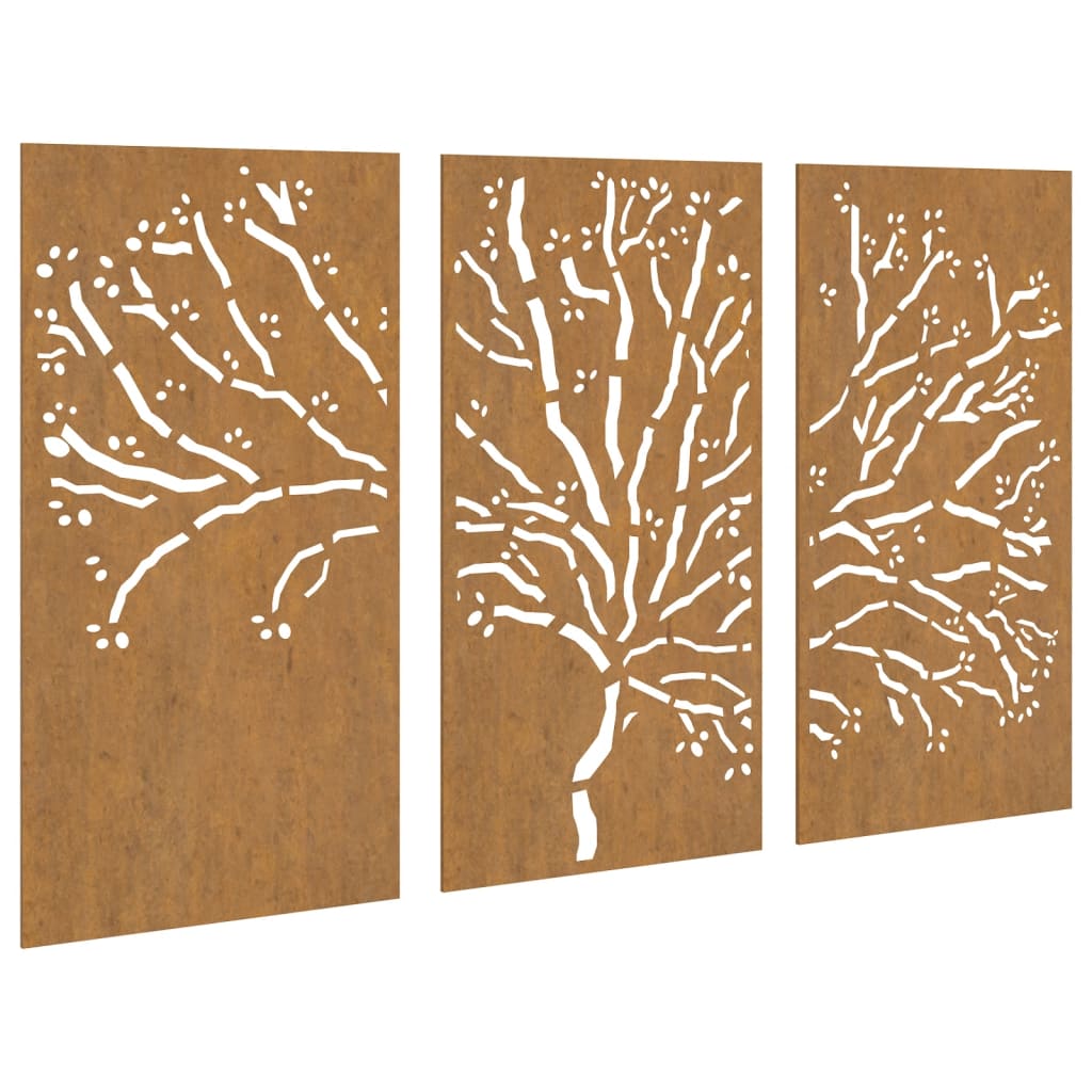 Outdoor wall decoration 3 parts 105x55 cm wood design corten steel - number 2.