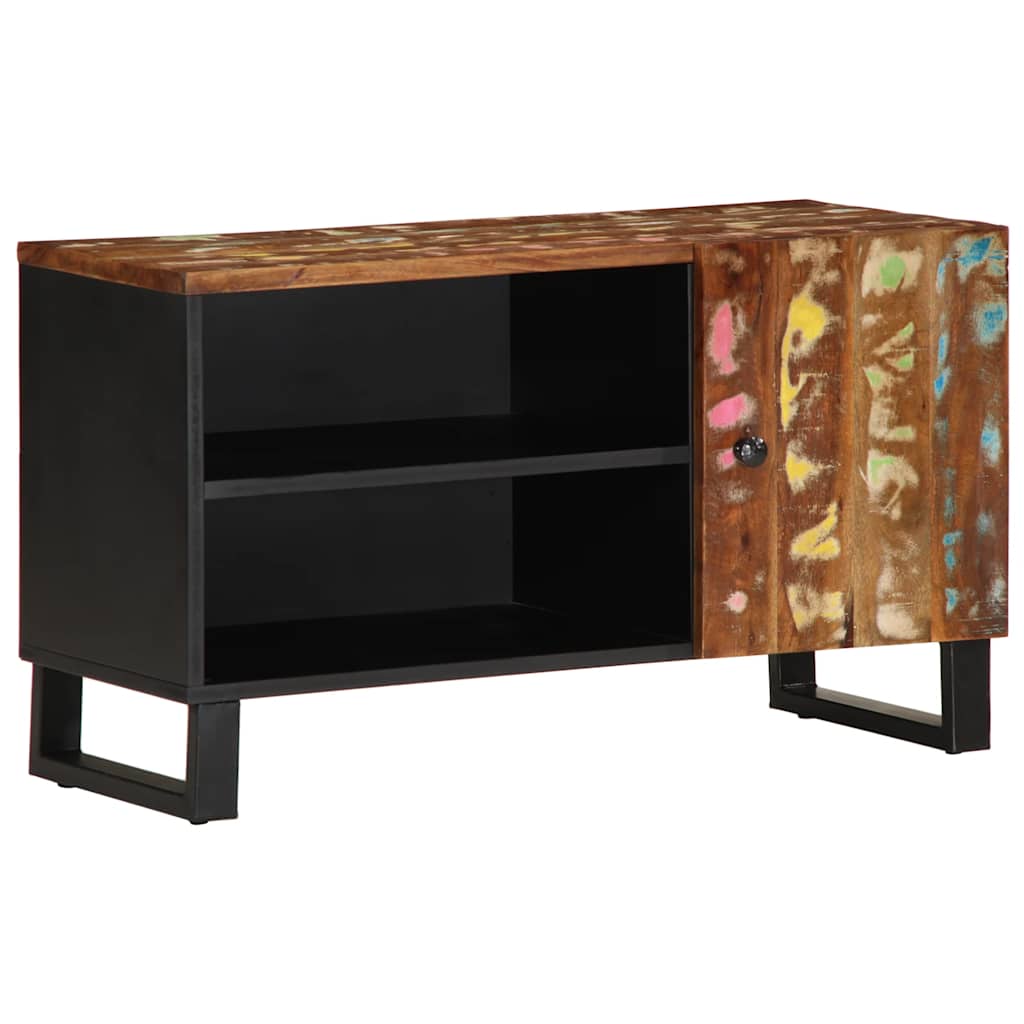 Tv table 80x33x46 cm solid recycled wood and engineered wood - number 2.