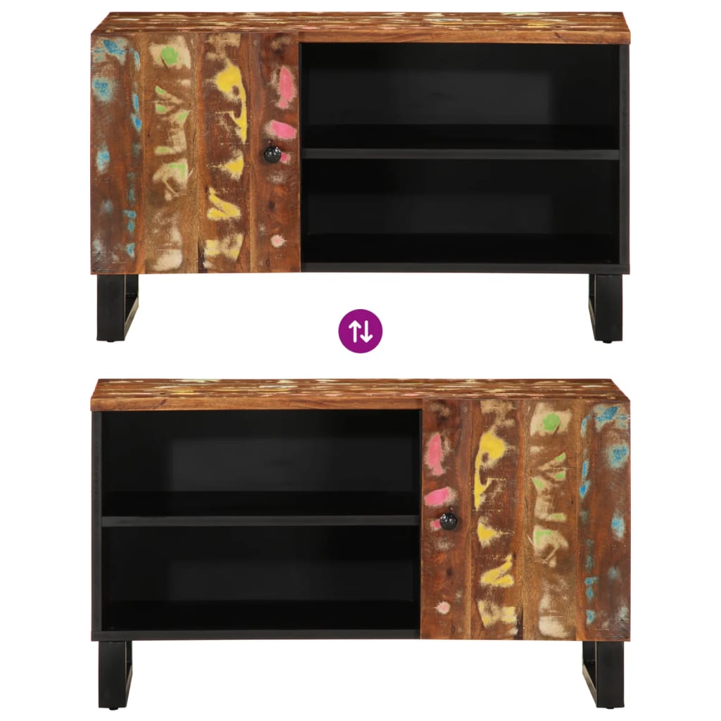 Tv table 80x33x46 cm solid recycled wood and engineered wood - number 6.