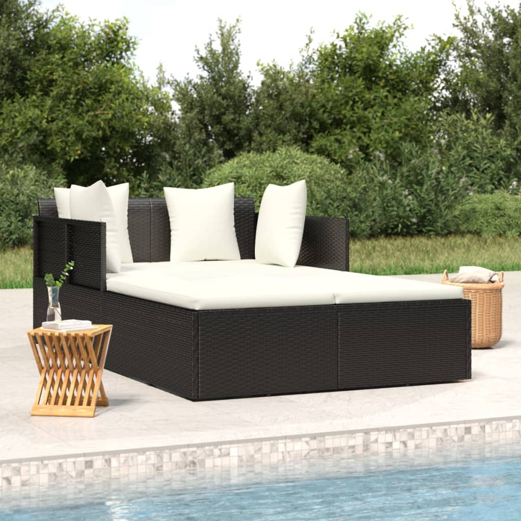 Solseng med hynder 182x118x63 cm polyrattan - sort - number 1.