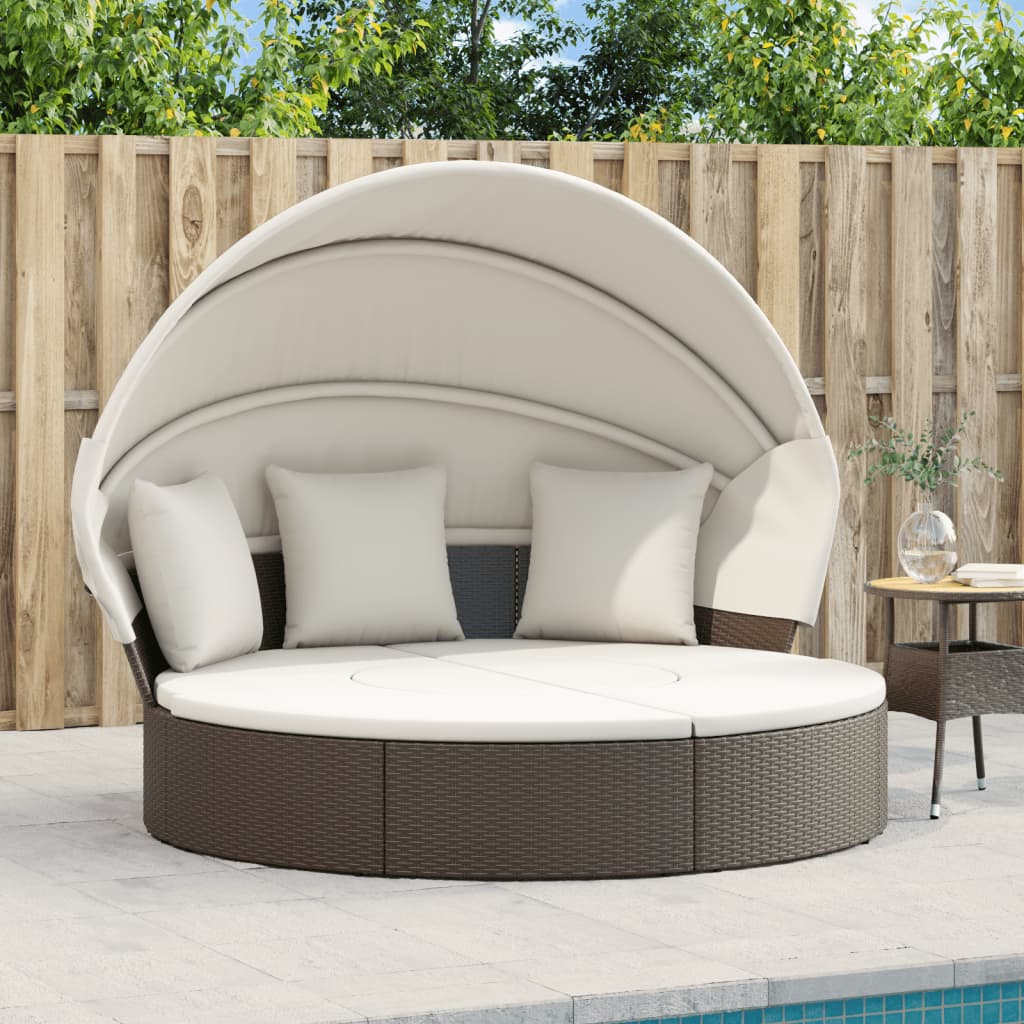 Udendørs loungeseng med tag og hynder polyrattan - brun - number 1.