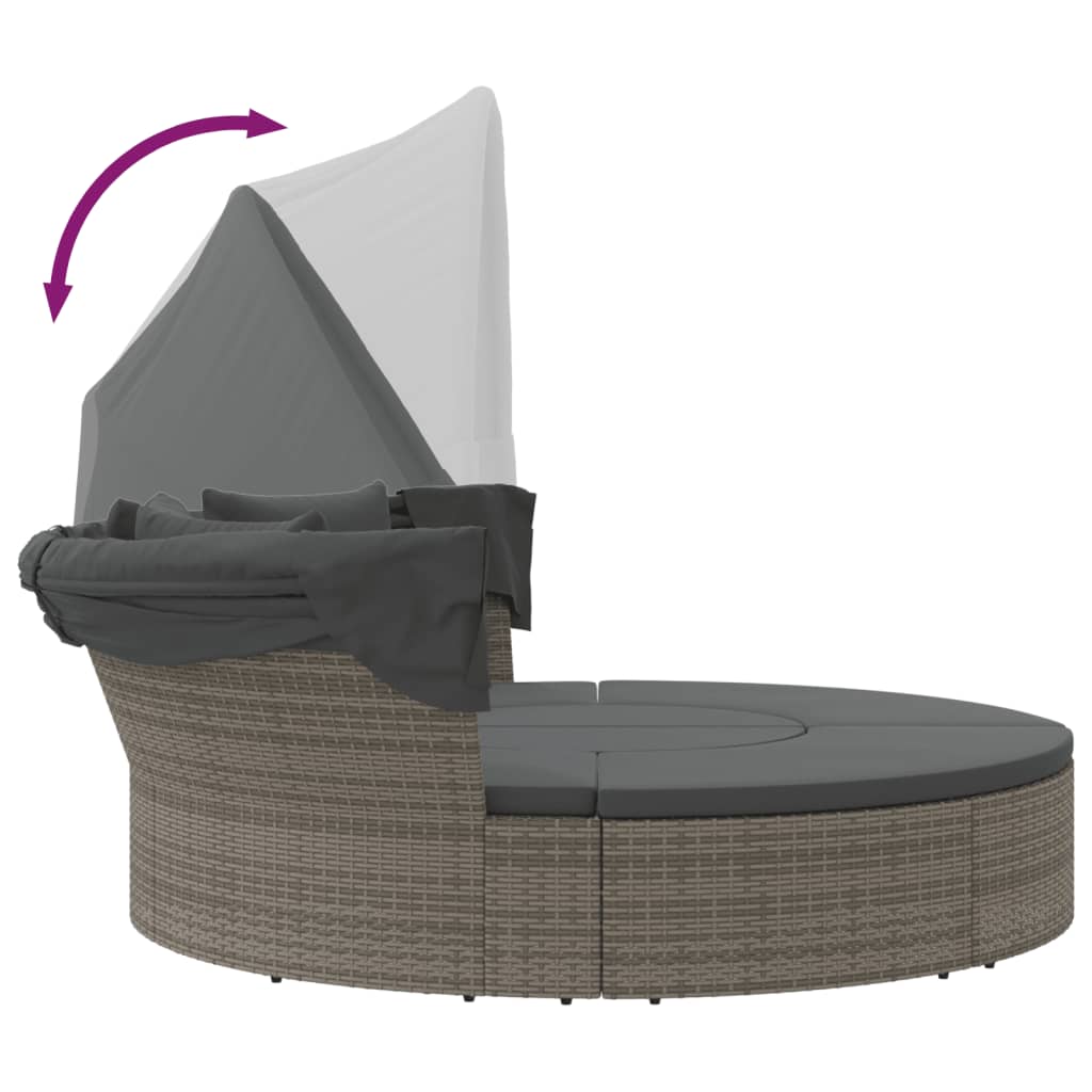 Udendørs loungeseng med tag og hynder polyrattan grå - number 7.