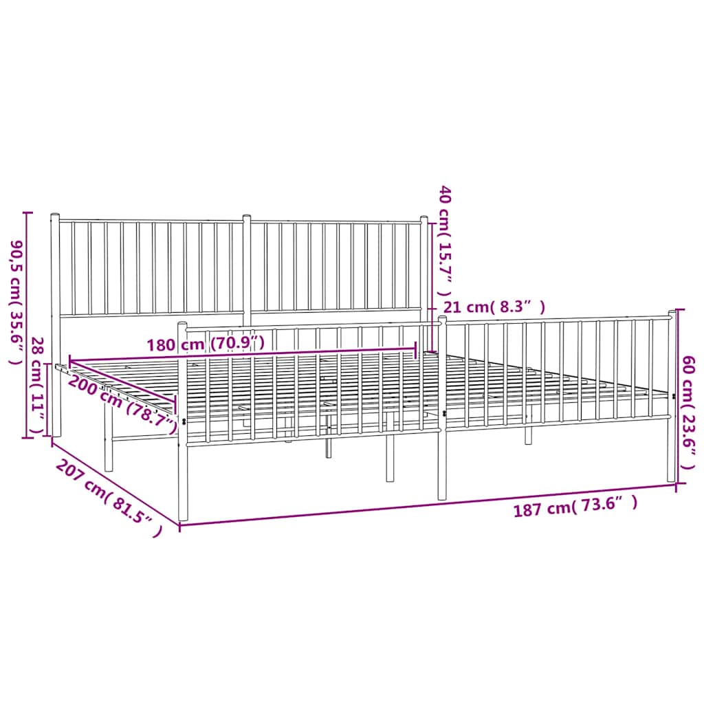 Sengeramme uten madrass med fotbrett - svart, 180 x 200 cm, med sengegavl og fotbrett - number 9.