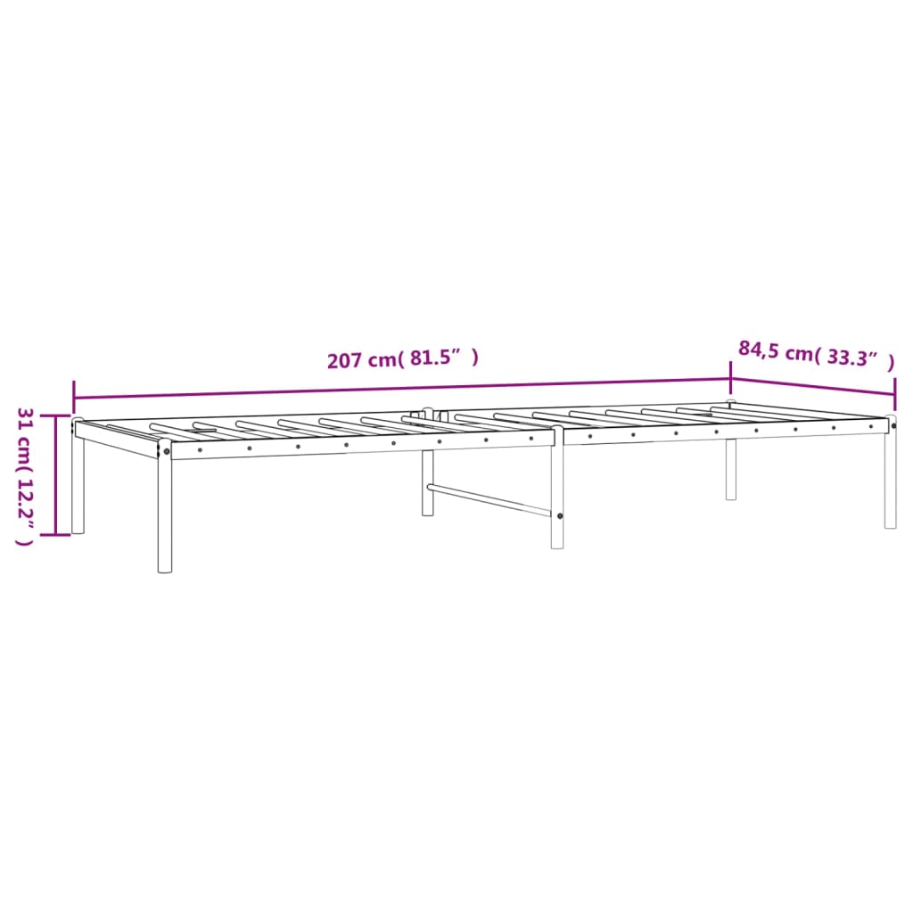 Bed frame metal - black, 80 x 200 cm, without headboard - number 7.