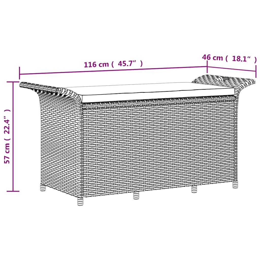 Panca da giardino con cuscino polyrattan - marrone, 116 x 46 x 57 cm, 1 - number 9.