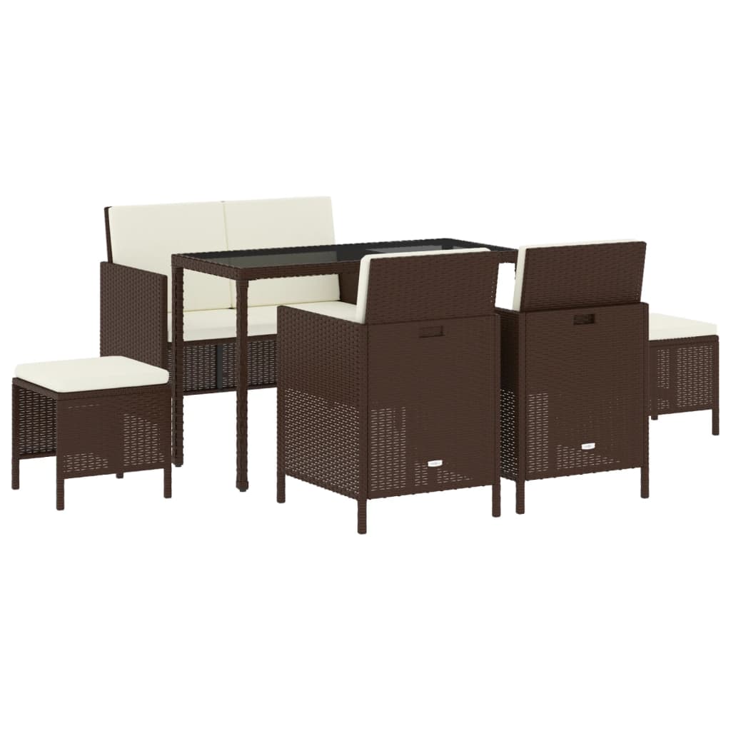 Spisebordssæt til haven 6 dele med hynder polyrattan - brun - number 2.