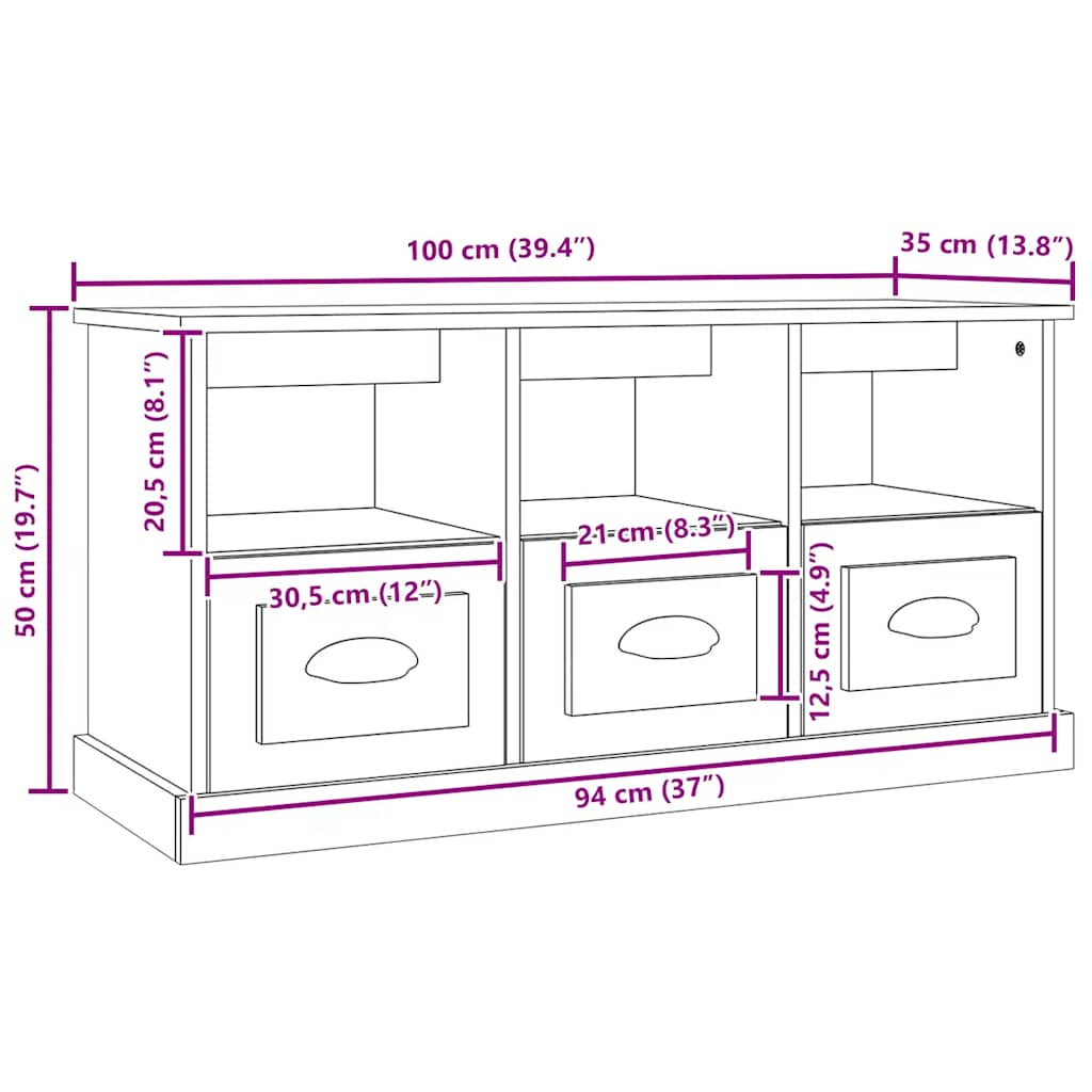 Tv-bord 100x35x50 cm konstrueret træ hvid - number 10.