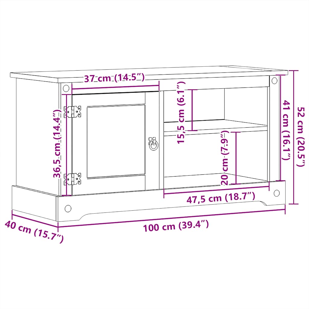 Tv-bord corona 100x40x52 cm massiv furu - number 9.