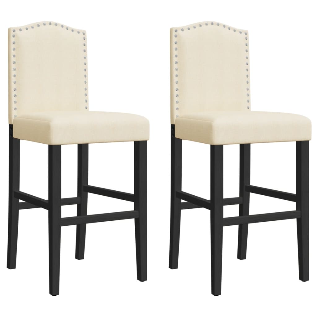 Bar stolice 2 pcs. čvrsto gumeno drvo i tkanina - krem ​​obojena i crna, 1 - number 2.