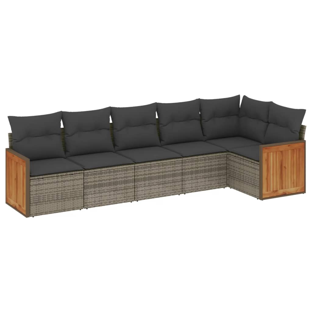 Sofa sett for hage 6 deler med puter polyrattan - grå, uten bord, 1 - number 2.