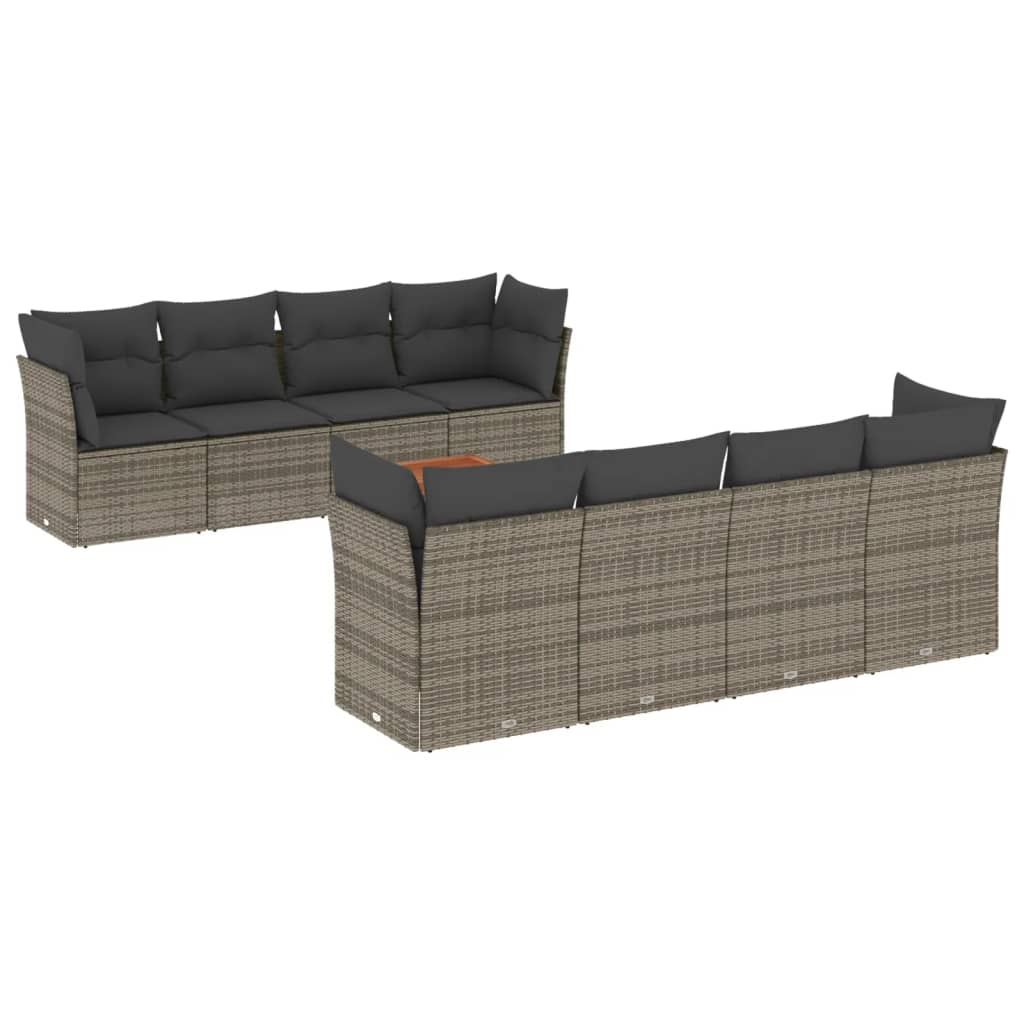 Sofa sett for hage 9 deler med puter polyrattan - grå, 4x midtdel + bord + 4x hjørnedeler, 1 - number 2.