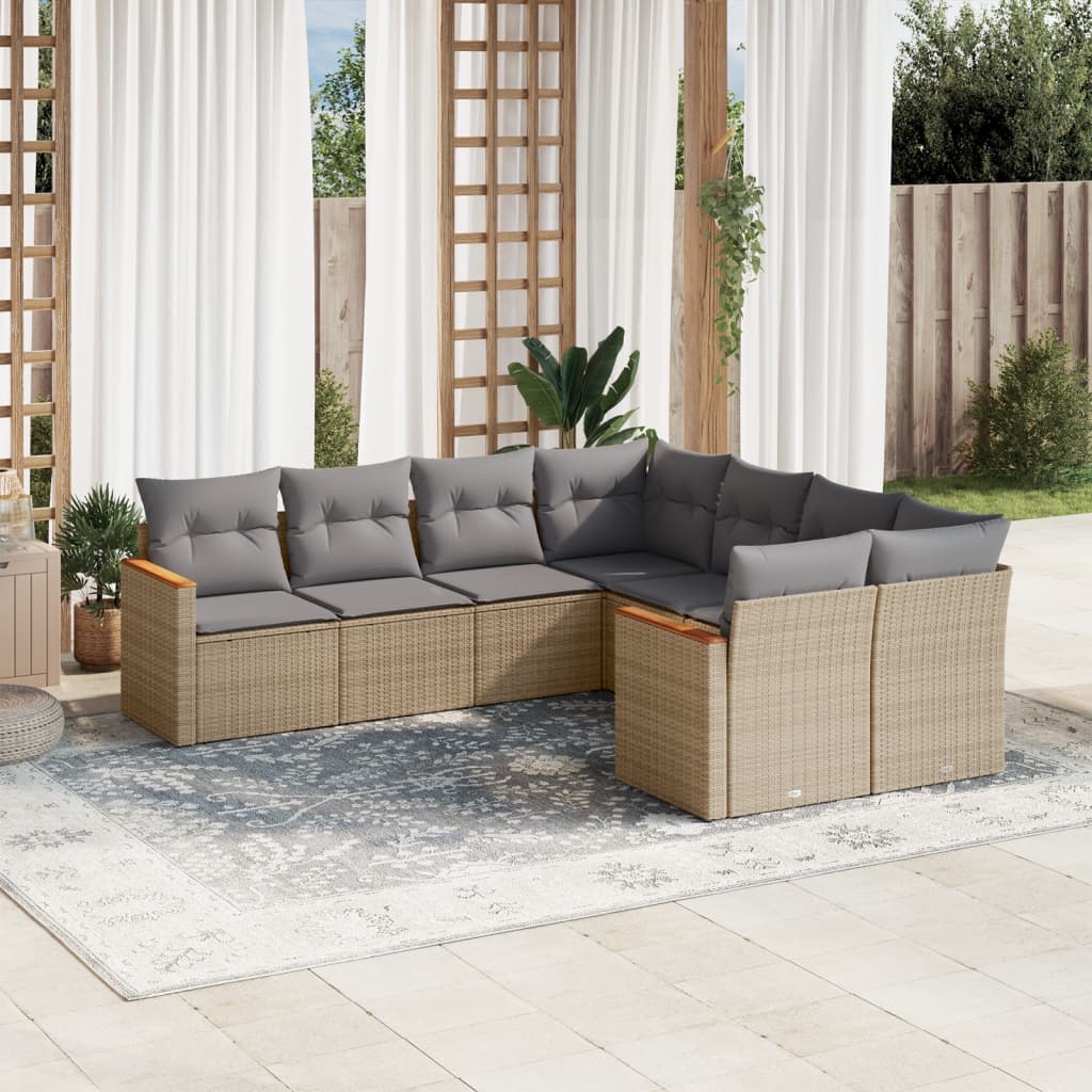 Hagesett sett 8 deler med puter polyrattan - blandet beige, ooo 3, 1 - number 1.