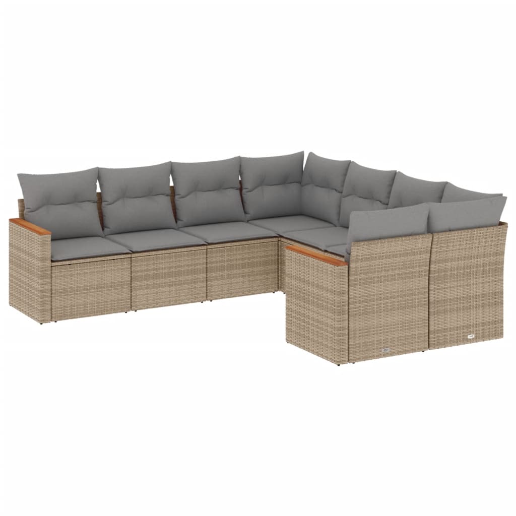 Havesofasæt 8 dele med hynder polyrattan - blandet beige, ooo 3, 1 - number 2.