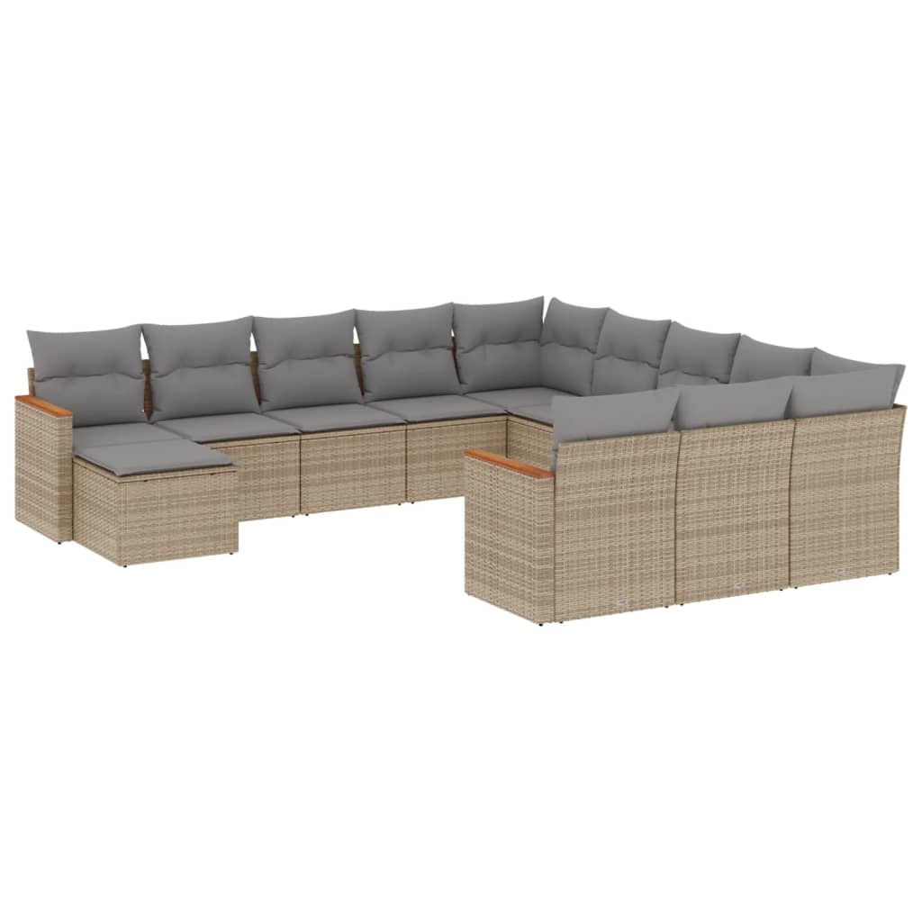 Havesofasæt 12 dele med hynder polyrattan - blandet beige, uden bord, 1 - number 2.