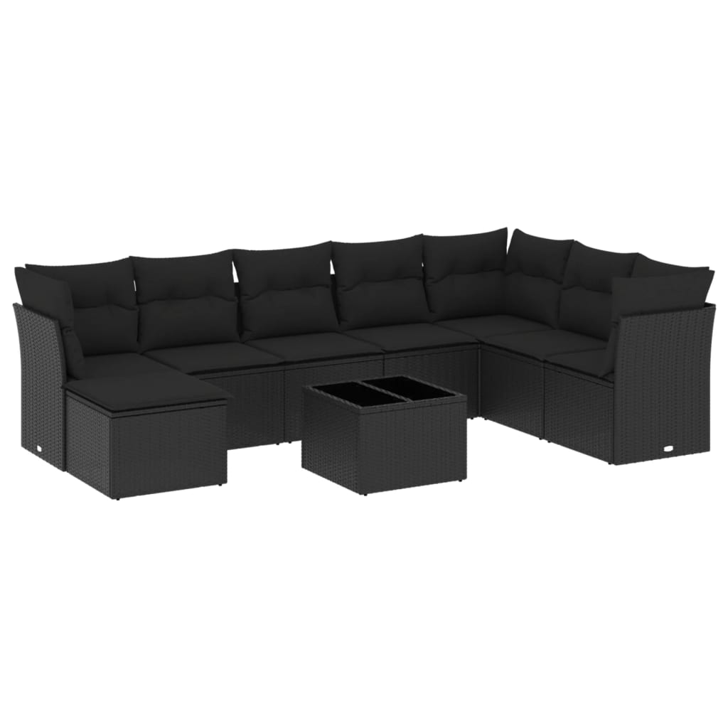 Sofa sett for hage 9 deler med puter polyrattan - svart, med bord, 1 - number 2.
