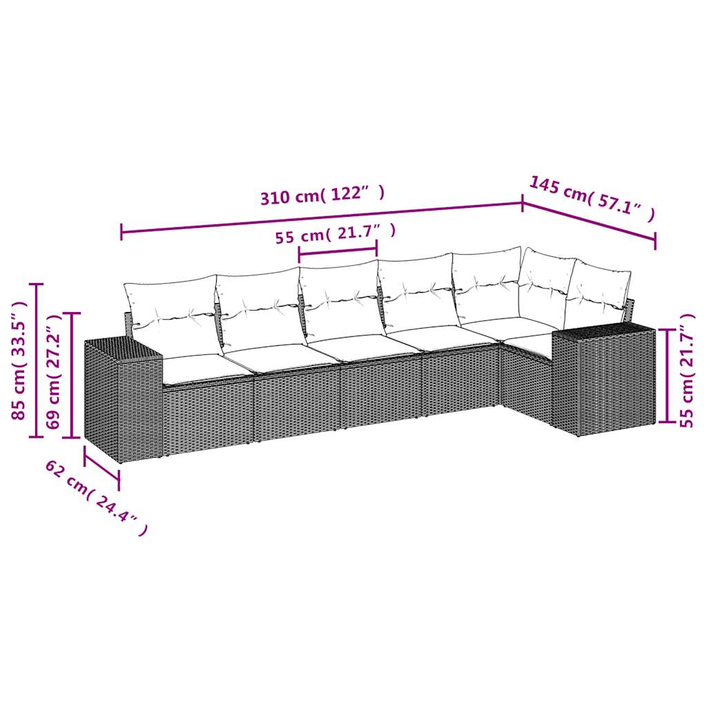 Sofa sett for hagedeler med puter polyrattan - grå, uten bord, 1-3 - number 7.