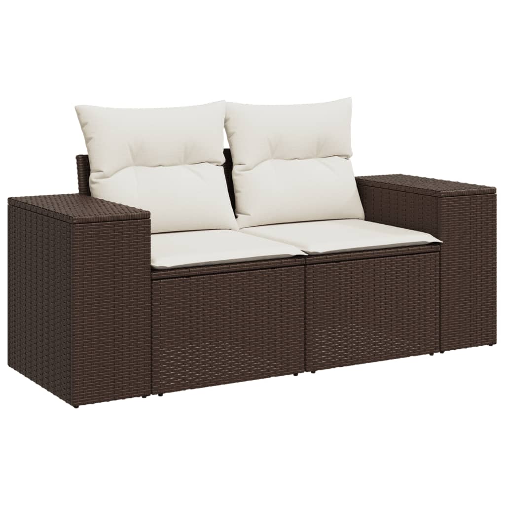 Soffa uppsättning för trädgård 8 delar med kuddar polyrattan brown - brown and cream colored, without table, 1 - number 3.
