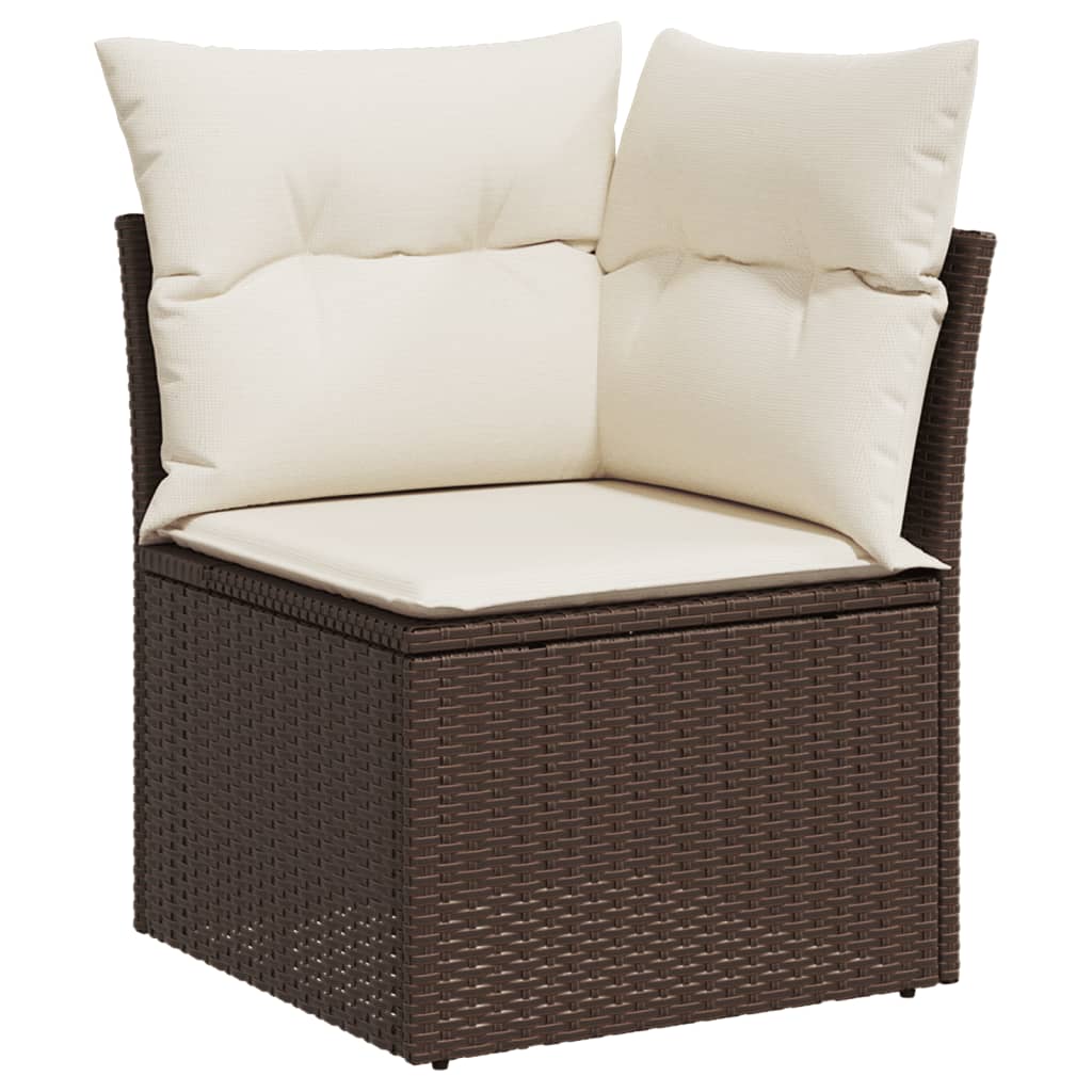 Soffa uppsättning för trädgård 8 delar med kuddar polyrattan brown - brown and cream colored, without table, 1 - number 5.