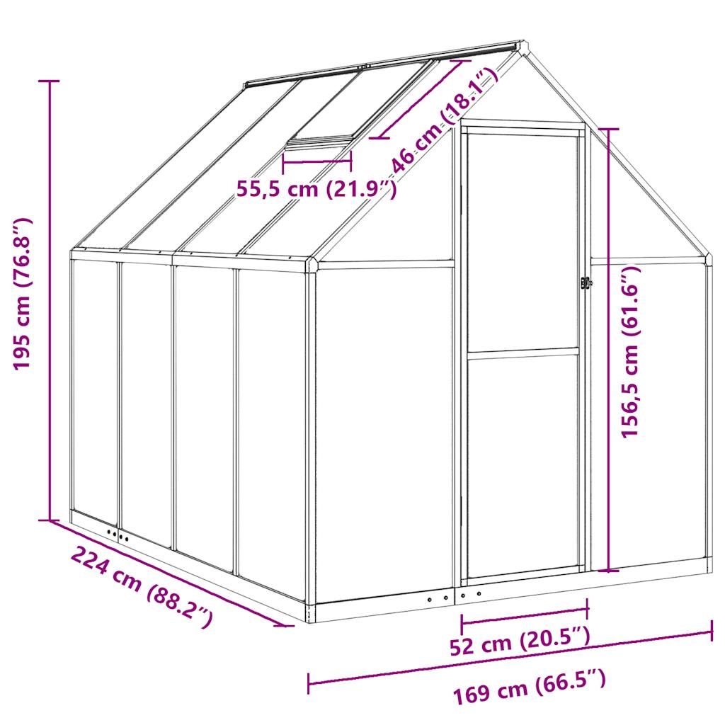 Greenhouse with aluminum foundation frame - green, 224 x 169 x 195 cm, 1 - number 10.