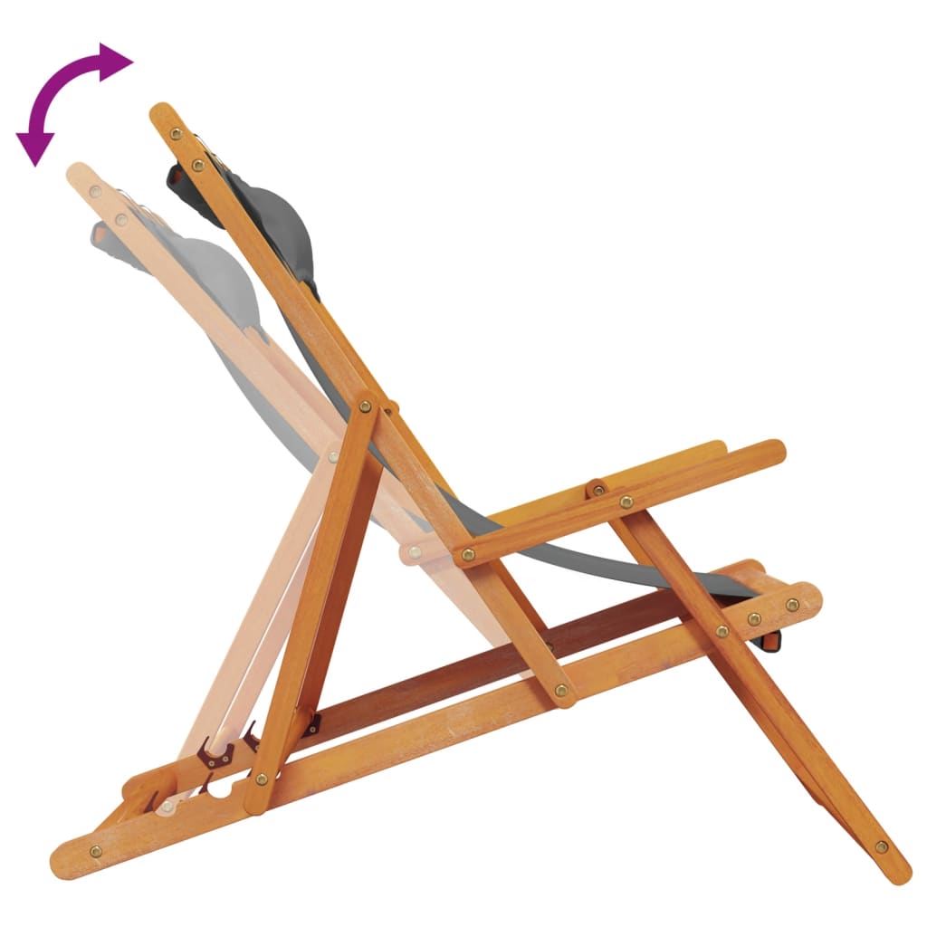 Sklopive ležaljke za plažu, tkanina - siva, 2 kom., s naslonima za ruke - number 7.