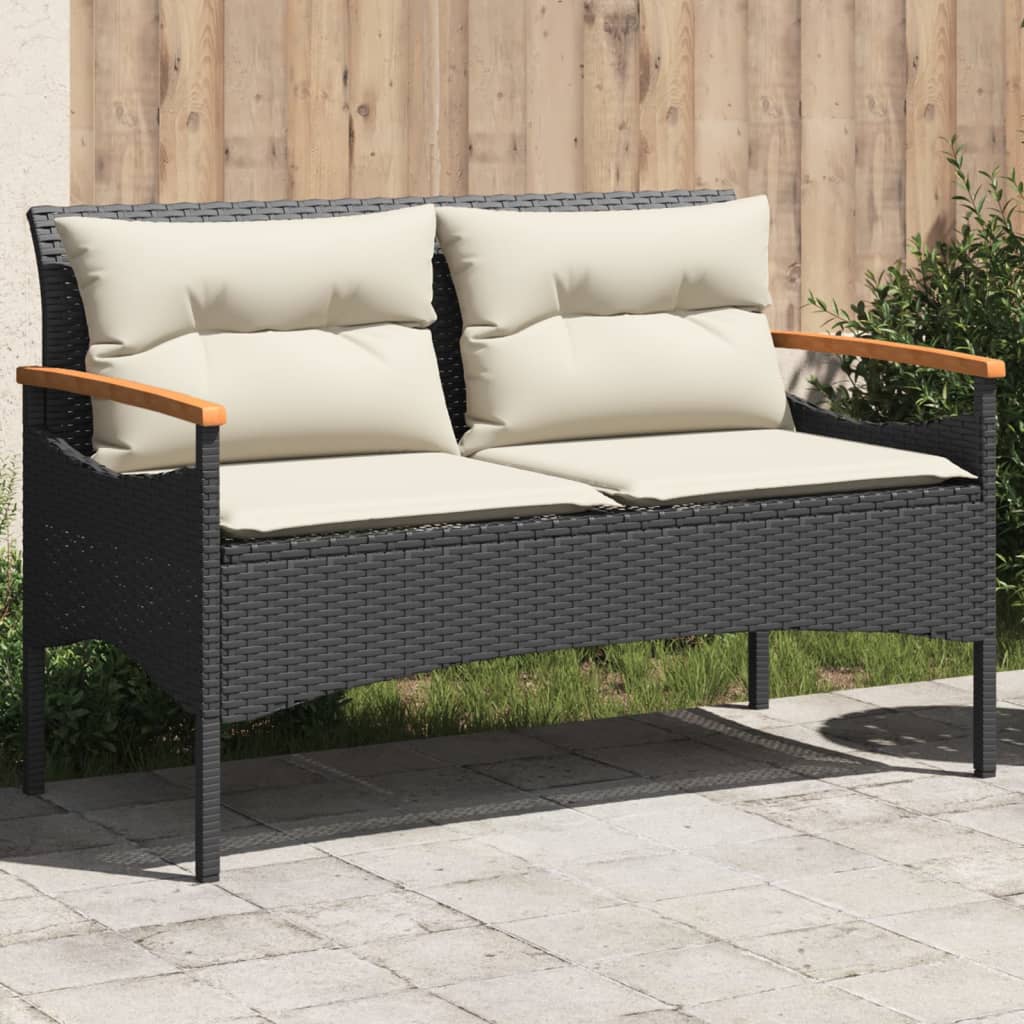 Havebænk med hynder 116x62,5x74 cm polyrattan sort - number 1.