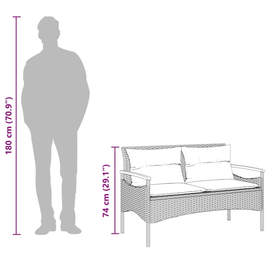 Havebænk med hynder 116x62,5x74 cm polyrattan sort - number 10.