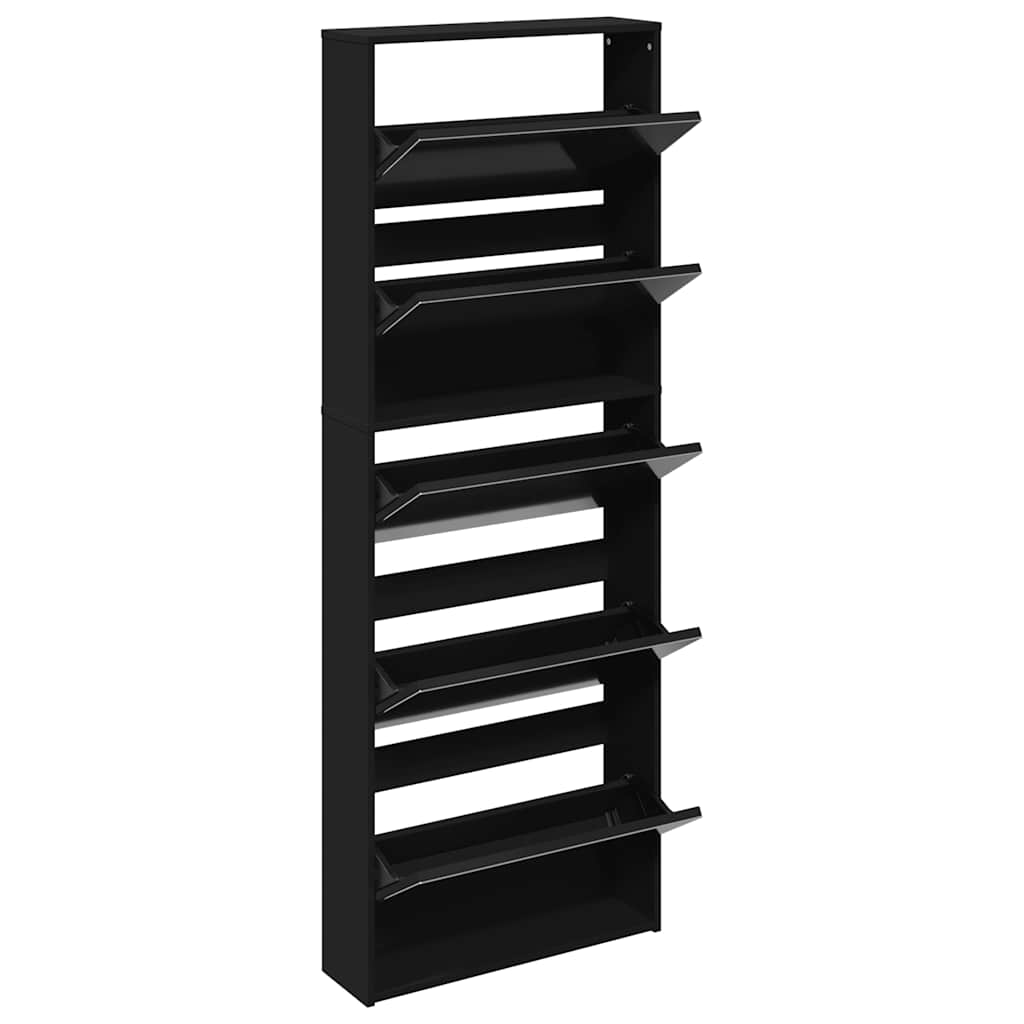 Ormarić za cipele s ogledalom i 5 polica 63x17x169,5 cm - crni, 1 - number 3.