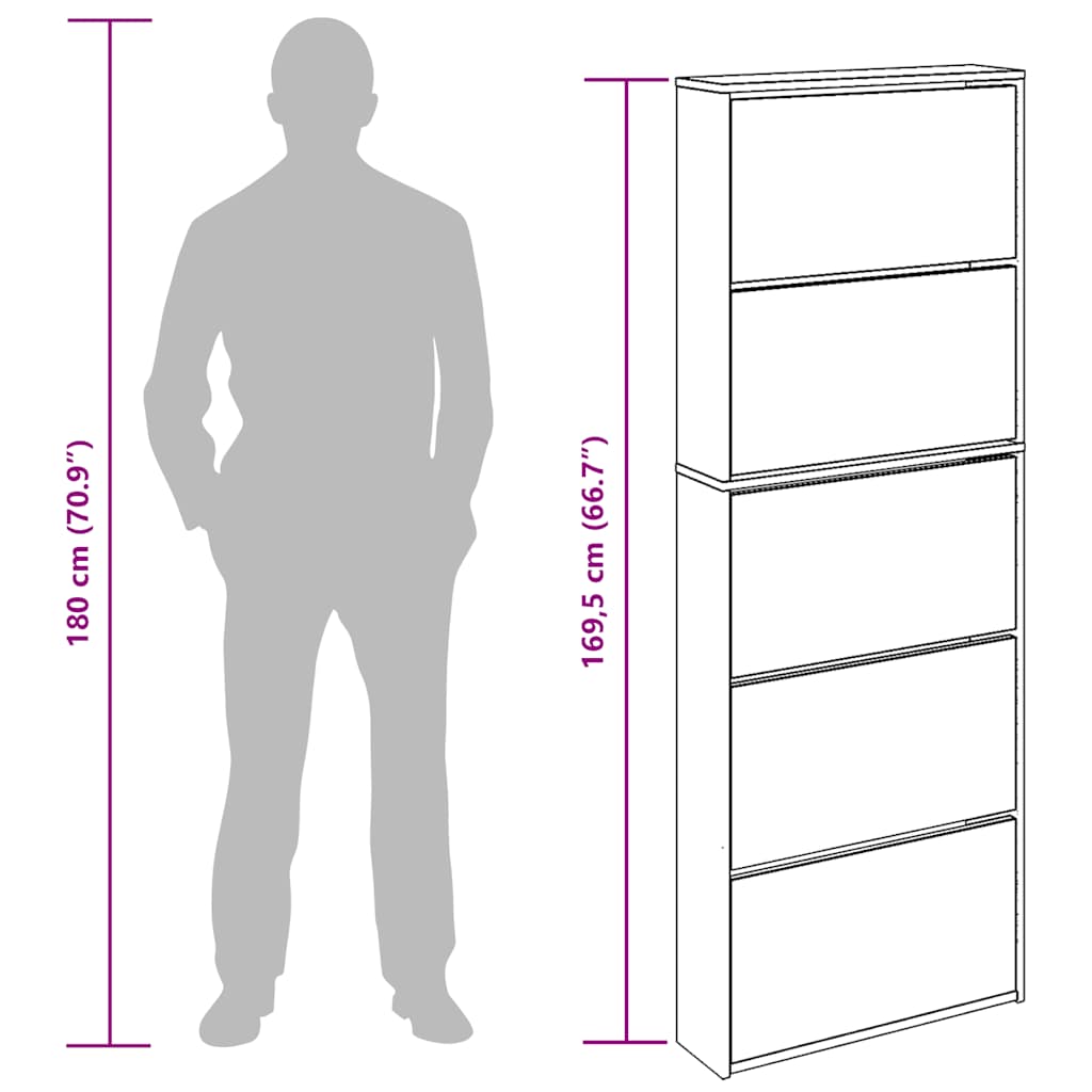 Ormarić za cipele s ogledalom i 5 polica 63x17x169,5 cm - crni, 1 - number 11.