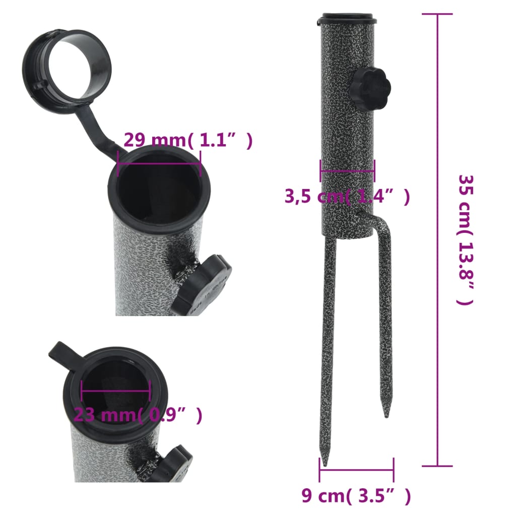 Držači za suncobrane 2 kom. s brušenim šiljkom 9x35 cm pocinčani čelik - 9 x 35 cm (dxv), 35 mm, 23/29 mm - number 7.