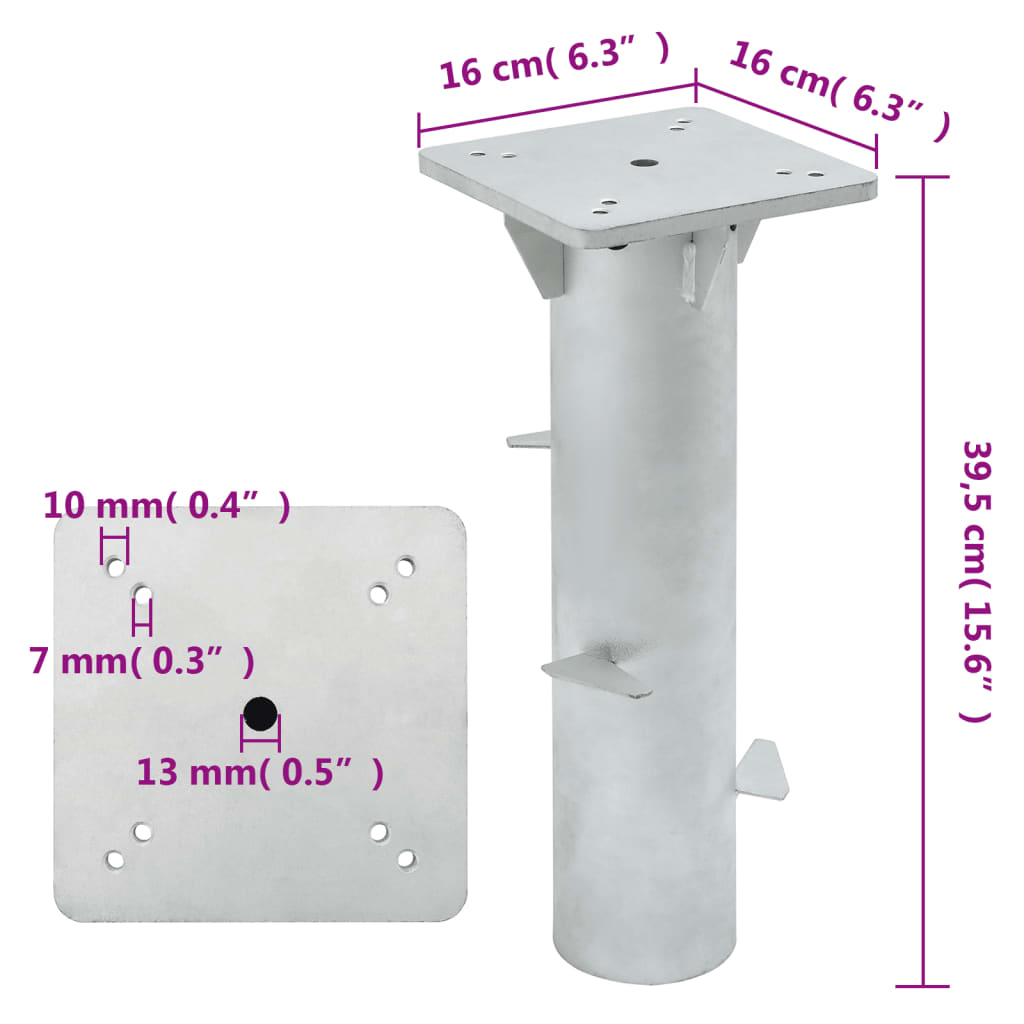 Nedgravet parasolbase 16x16x39,5 cm stål sølvfarvet - number 6.