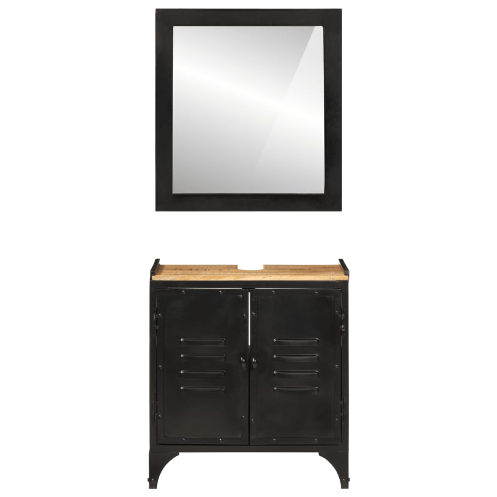Baderomsmøbelsett 2 deler jern og heltre mangotre - svart, tre, 1 - number 3.