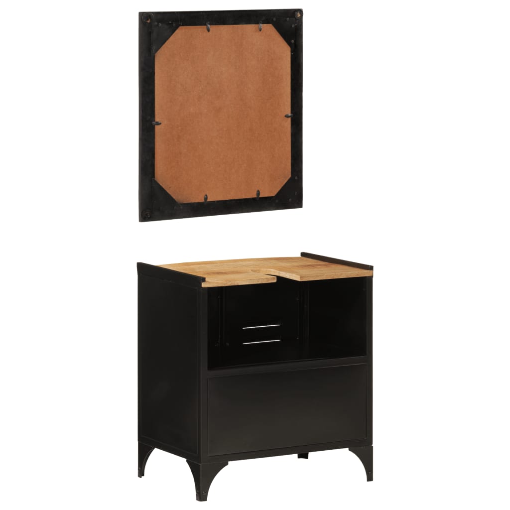 Baderomsmøbelsett 2 deler jern og heltre mangotre - svart, tre, 1 - number 5.