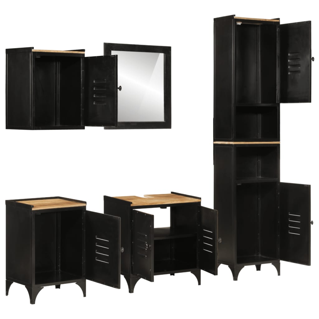 Møbelsæt til badeværelse 5 dele jern og massivt mangotræ - sort, træ, 1 - number 2.