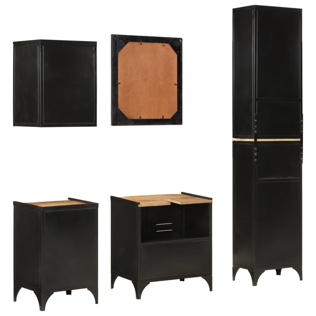 Møbelsæt til badeværelse 5 dele jern og massivt mangotræ - sort, træ, 1 - number 4.