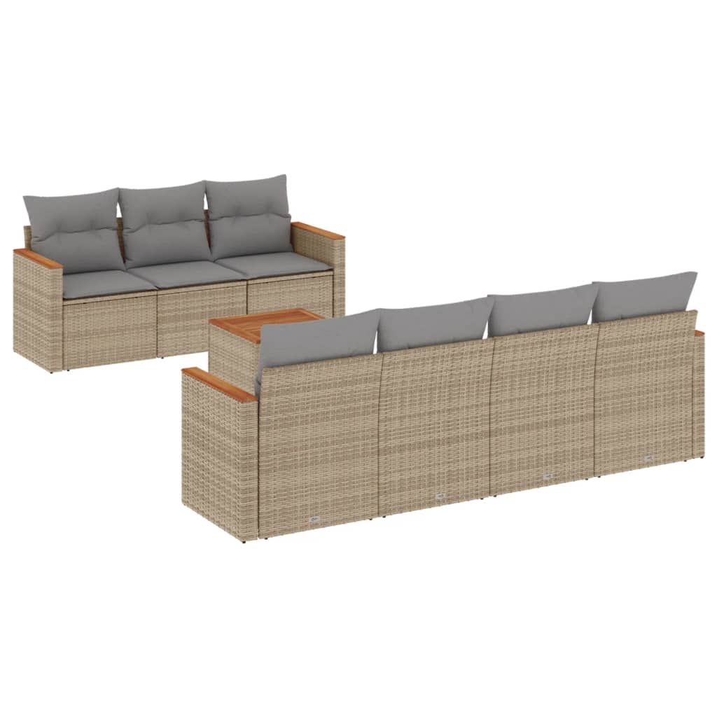 Hagesett sett 8 deler med puter polyrattan - blandet beige, ooo 2, 1 - number 2.