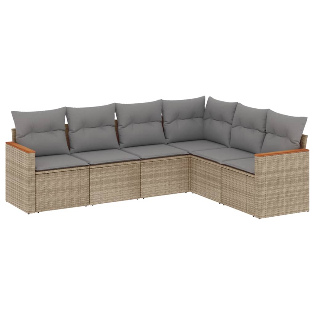 Hagesett sett 6 deler med puter polyrattan - blandet beige, uten bord, 1-1 - number 2.